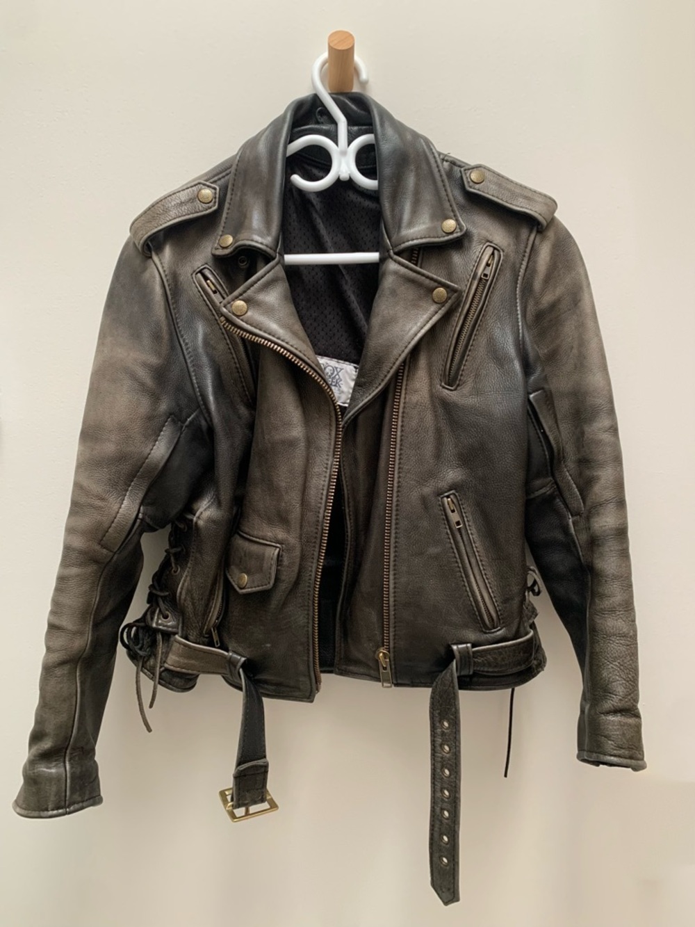 Women’s coffee-coloured Fox Creek Genuine Leather Motorcycle Jacket